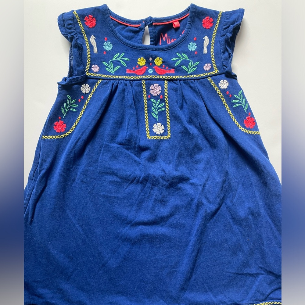 Mini Boden Blue Embroidered Dress